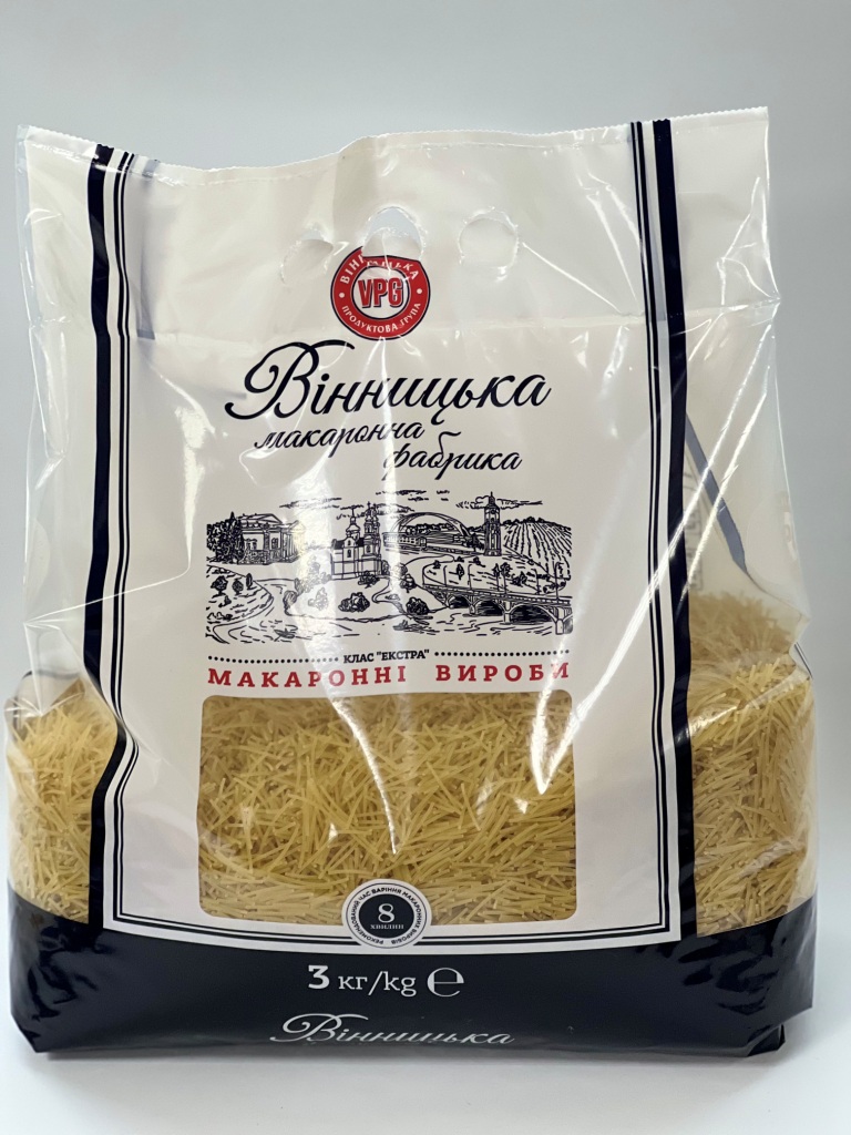 Макаронні вироби ниткоподібні ВІННИЦЬКА МАКАРОННА ФАБРИКА Вермішель 3 кг